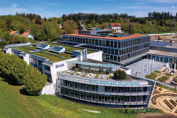Aerial view of the EHL Hospitality Business School in Lausanne, Switzerland