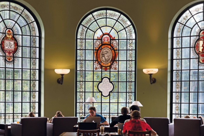 Interior of the Hutzler Reading room located in Gilman Hall, on the Johns Hopkins University campus