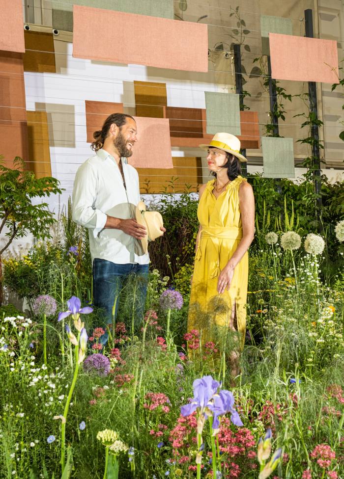 James Levelle and Carry Somers in A Textile Garden for Fashion Revolution at the Chelsea Flower Show