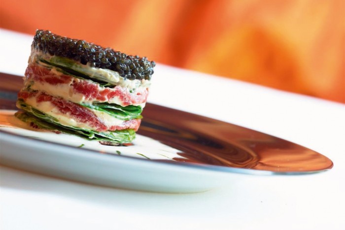 Apicius restaurant’s millefeuille of meat and caviar