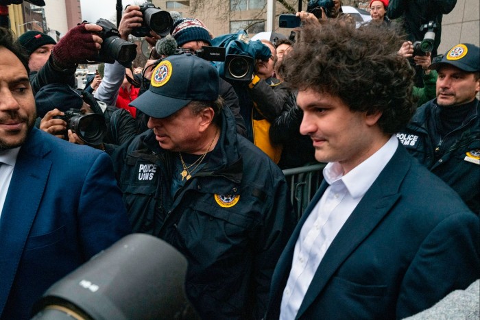 Sam Bankman-Fried, founder of collapsed crypto exchange FTX, leaving Manhattan federal court in New York in January, after pleading not guilty to charges that he cheated investors 