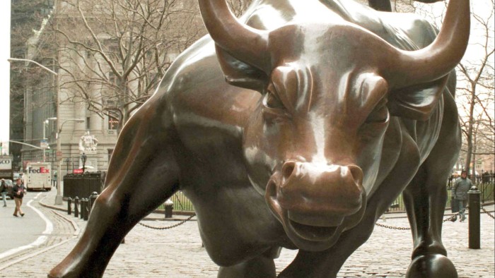 A 1998 photo of the Wall Street bull statue in New York