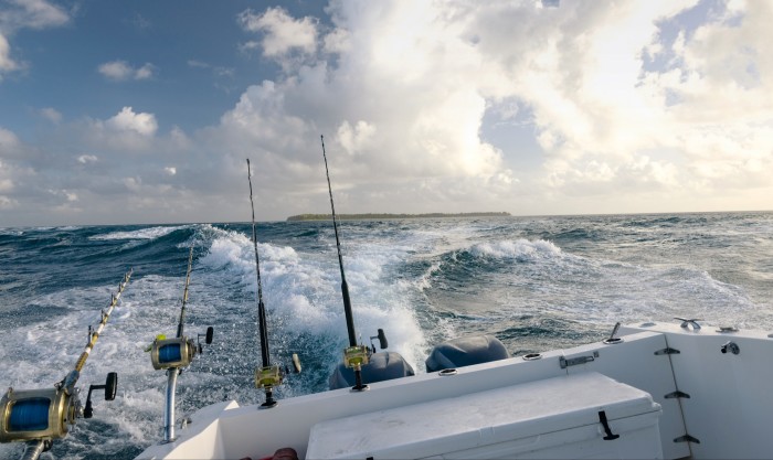 Rods are rigged for deep-sea fishing, where the chefs hope to catch tuna or wahoo for the daily sashimi