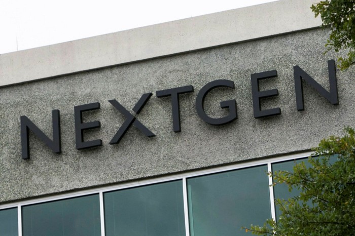 A logo sign outside of a facility occupied by NextGen Healthcare in Austin, Texas