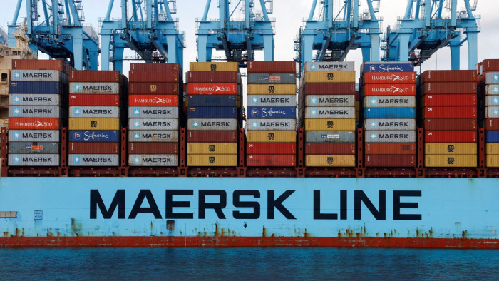 Container stacked on a Maersk vessel