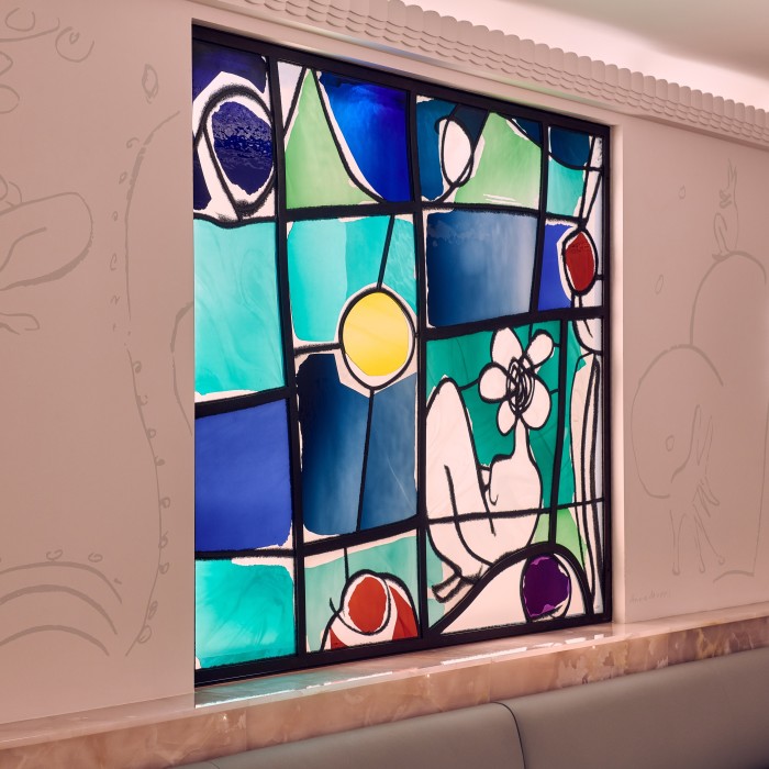 A stained-glass mural by Annie Morris
