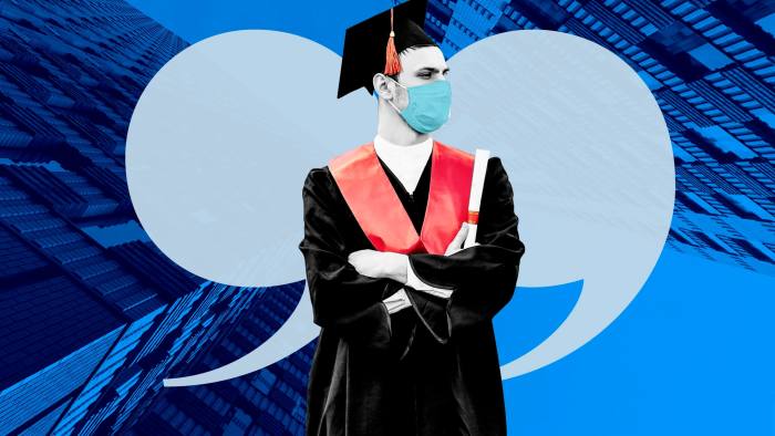 Illustration of a recent graduate wearing a face mask