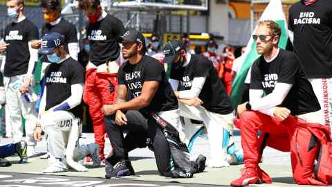 Lewis Hamilton is joined by some of his fellow F1 drivers in taking the knee ahead of last weekend’s Austrian Grand Prix