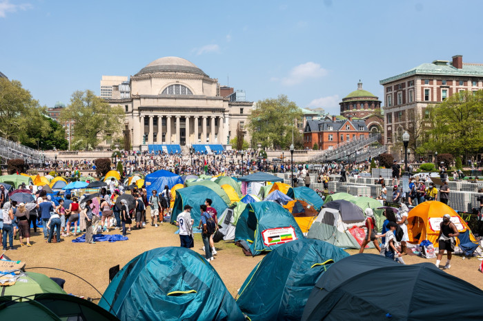 The protest encampment on the campus of Columbia University on April 29 in New York City