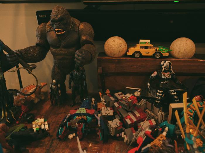 Her sons’ toy collection, including Lego models and action figures