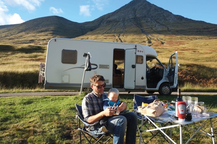 The author’s family on a campervan holiday in the Scottish Highlands