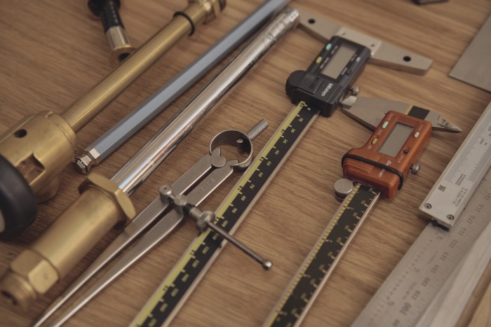 Tools and measuring devices in Newson’s workshop