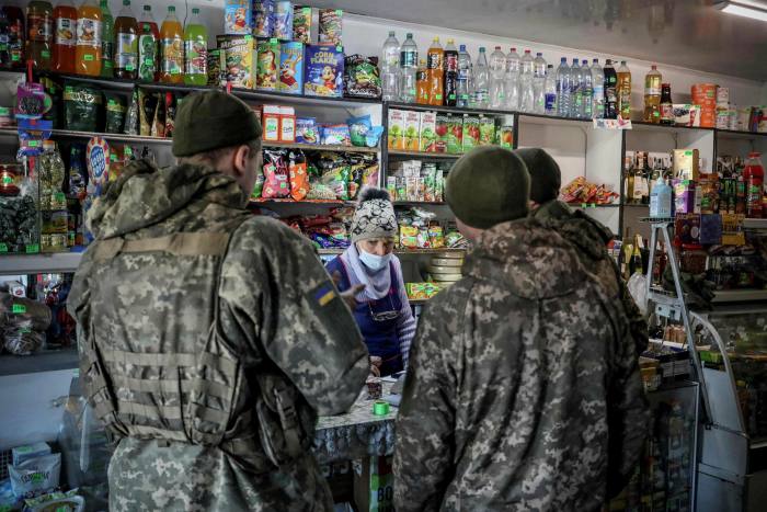 Ukraine’s military forces in a shop in Avdiivka in the Donetsk region