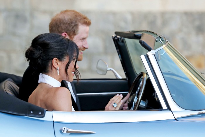 The Duke and Duchess of Sussex drove to their wedding reception in an electric-powered Jaguar E-Type Zero, about £850,000