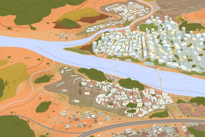An illustration of Dystopiana — a made-up city featured in the Climate Game