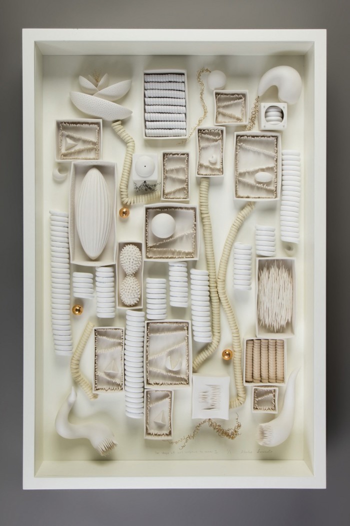Ikuko Iwamoto’s porcelain and wire The Shape of Wall Sculpture to Come II, £3,750