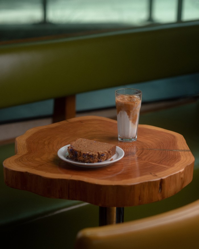 Iced latte and Earl Grey coffee cake at Kafka’s
