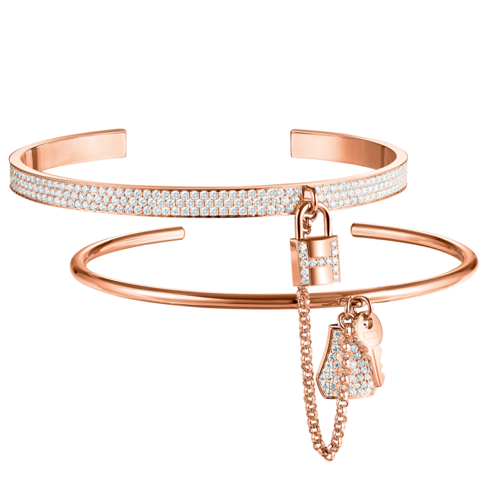 Hermès rose-gold and diamond Kelly Clochette double bracelet, POA