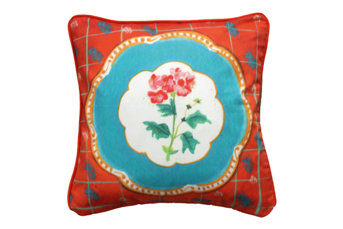 “Geranium Cutting” cushion cover by Unity Coombes, £75, theshopfloorproject.com