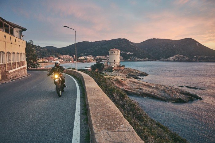 Zubin Jaffer rides along the coast of Giglio