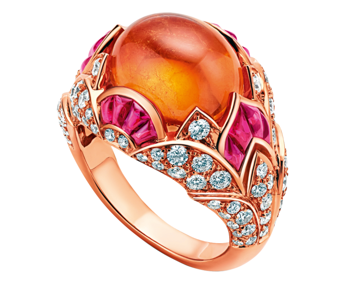 Bulgari Barocko pink-gold, ruby, mandarin-garnet and diamond ring, POA