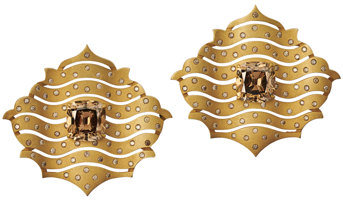 Santi gold, brown-diamond and diamond Champagne Cartouche earrings, POA 