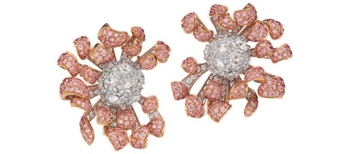 Neha Dani white- and rose-gold and white- and pink-diamond Pink Chrys earrings, $38,000