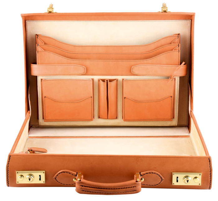 Walsh’s custom-made leather briefcase from Sheer in Vienna