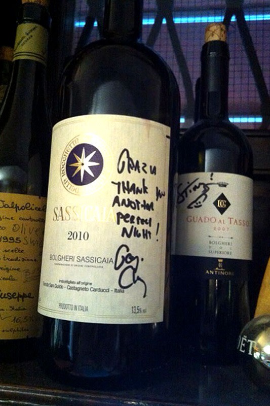 The Sassicaia bottle signed by George Clooney at Da Ivo, Venice