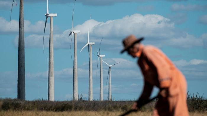 A farmer working near the Vamcruz wind farm in Rio Grande do Norte, Brazil