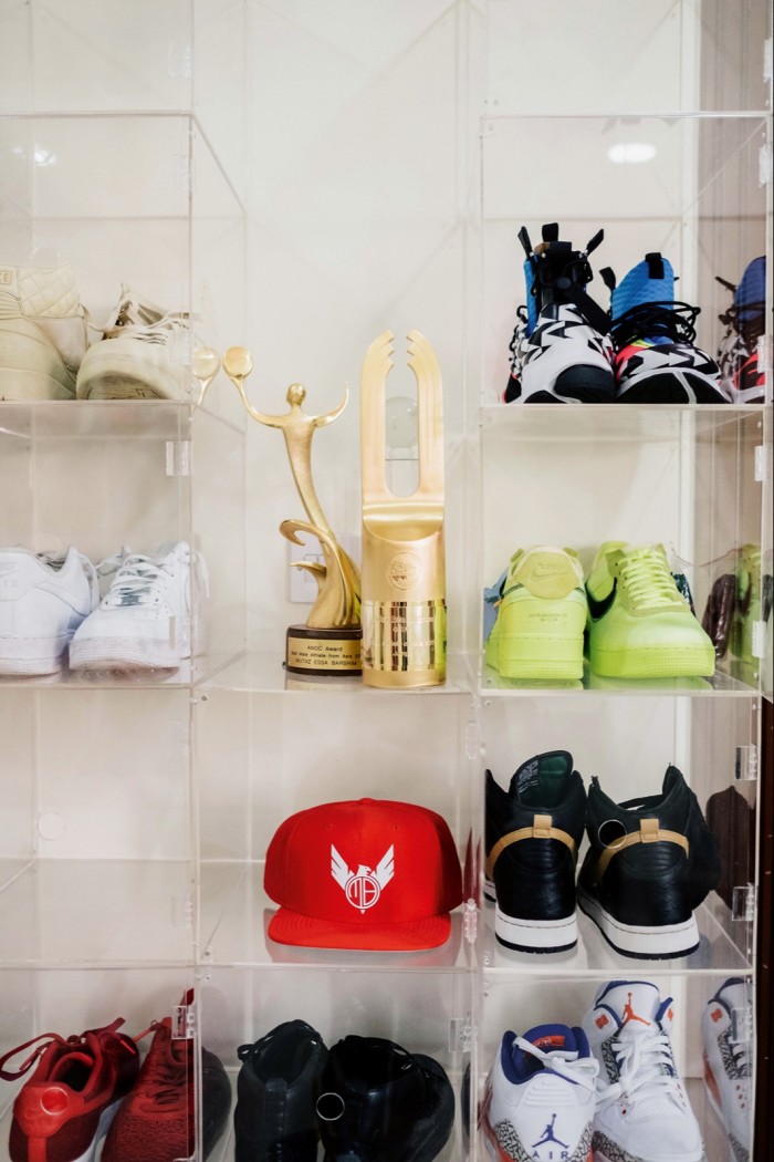 Some of Barshim’s collection of sneakers