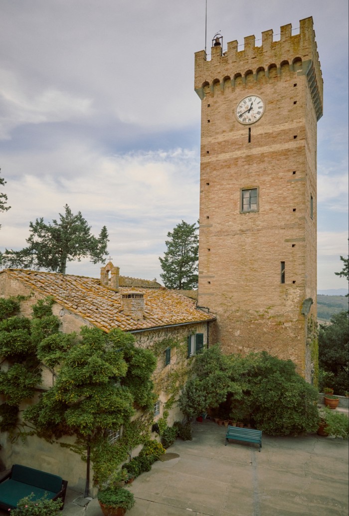 The courtyard and 13th-century tower at Castello Sonnino