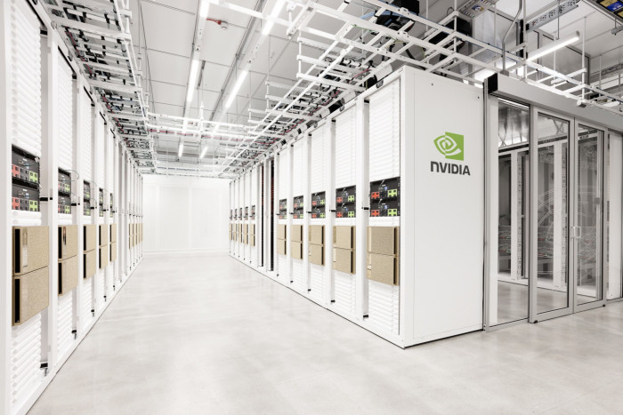 A supercomputer sits in a white room
