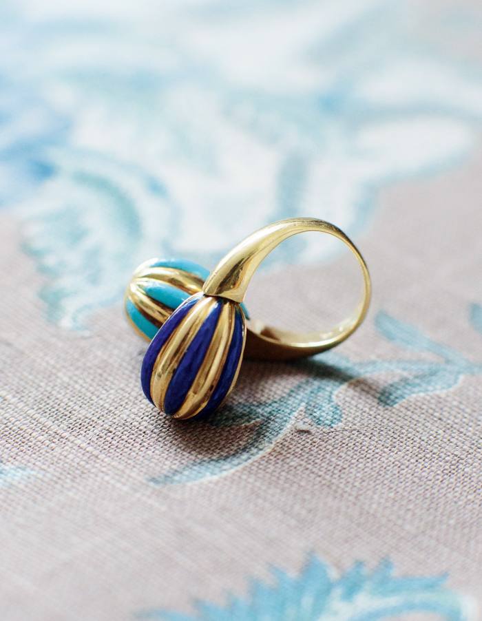 Siddall’s vintage Cartier gold, turquoise and lapis lazuli ring