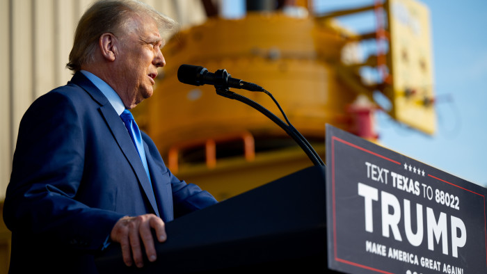 Donald Trump speaks during a campaign rally at Trendsetter Engineering on November 2, 2023 in Houston, Texas
