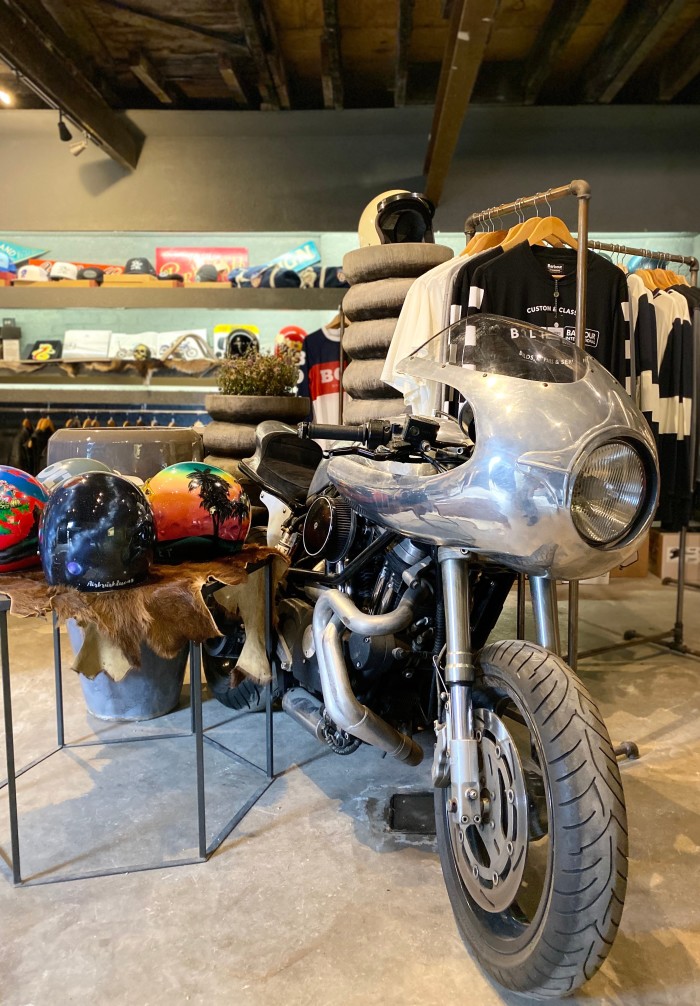 A custom 1999 Buell X1 motorbike is the centrepiece of the store