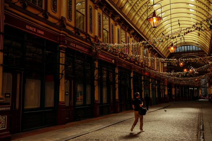 A near-deserted Leadenhall Market in the City on July 20