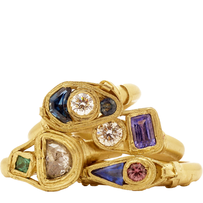 Fraser Hamilton 14ct-gold, diamond and sapphire rings, from £1,350