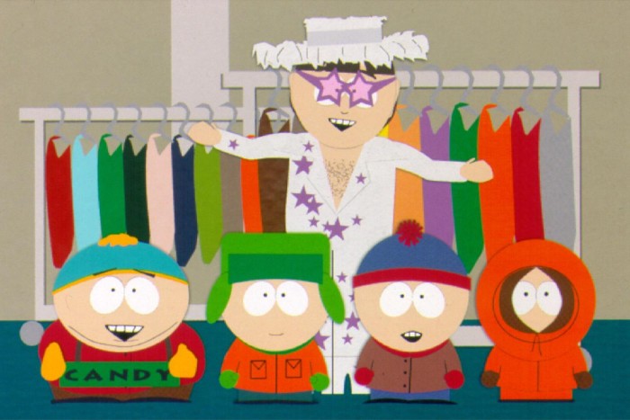 Elton John features with Kenny, Stan, Kyle and Cartman in South Park, 1998