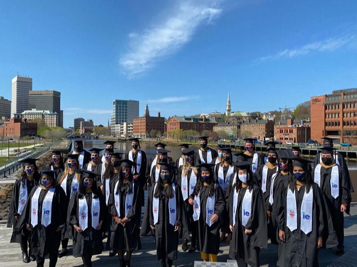 Graduation under Covid rules at Brown University in Providence, Rhode Island
