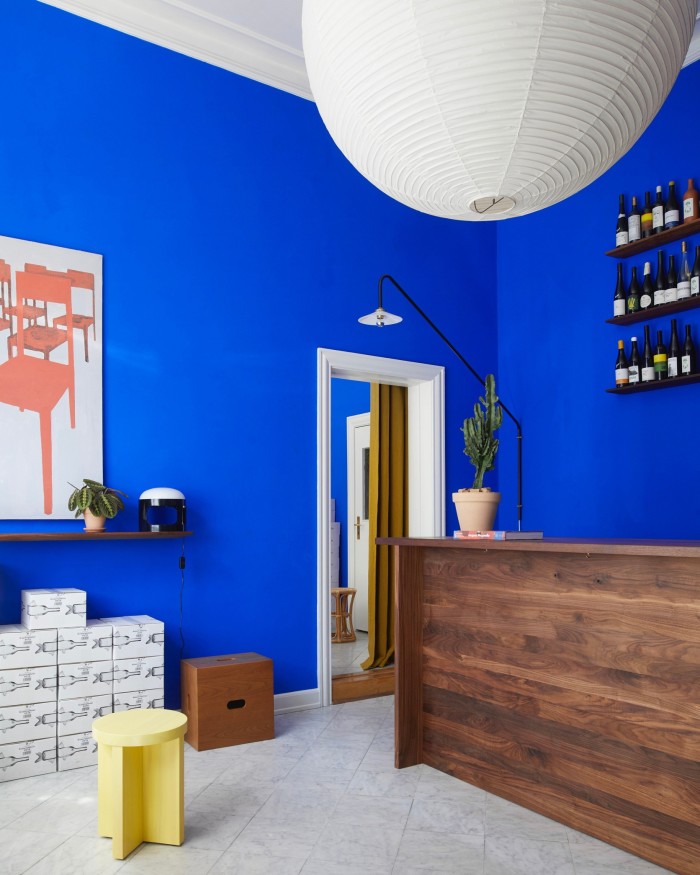 Lille Blå wine bar, with its electric-blue walls