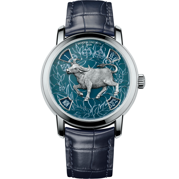 Vacheron Constantin Métiers d’Art the Legend of the Chinese Zodiac – Year of the Ox: platinum, £130,000. Limited edition of 12