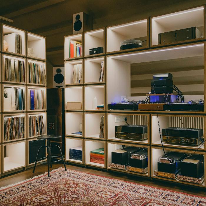 With its 3,000-strong vinyl collection, the upstairs “living room” is a music fan’s dream
