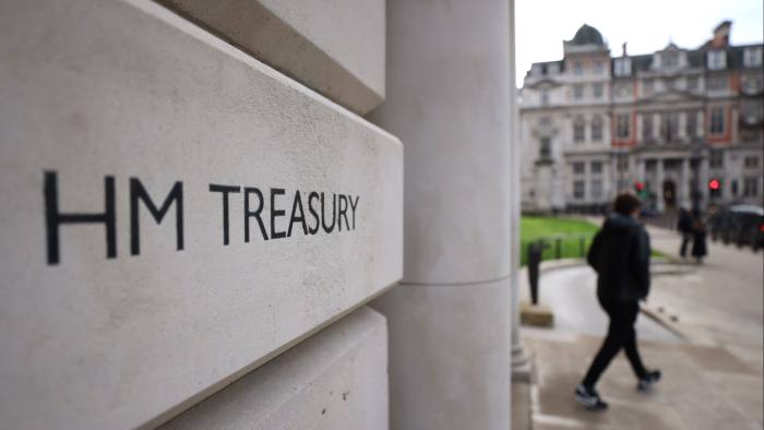 HM Treasury sign in Whitehall