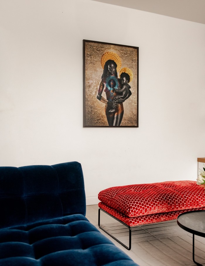 Hanging on Hakim’s living-room wall is ‘Madonna’ by British-Nigerian artist Asìkò – the artwork is her favourite recent purchase