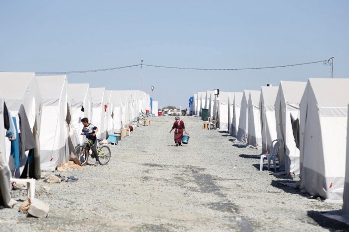 Unicef tents at Selam Camii temporary shelter in Hatay, Turkey