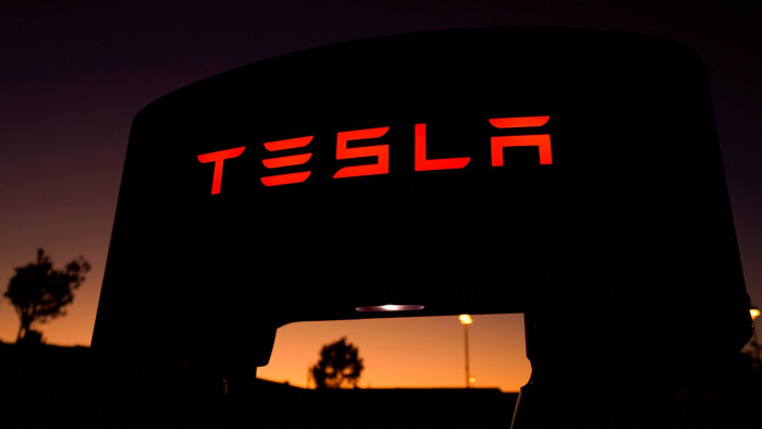 A Tesla supercharger at a charging station in Santa Clarita, California