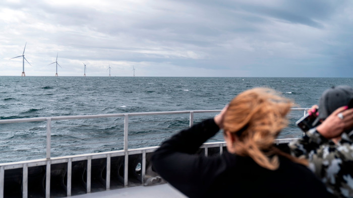 Guests tour the five turbines of America’s first offshore wind farm