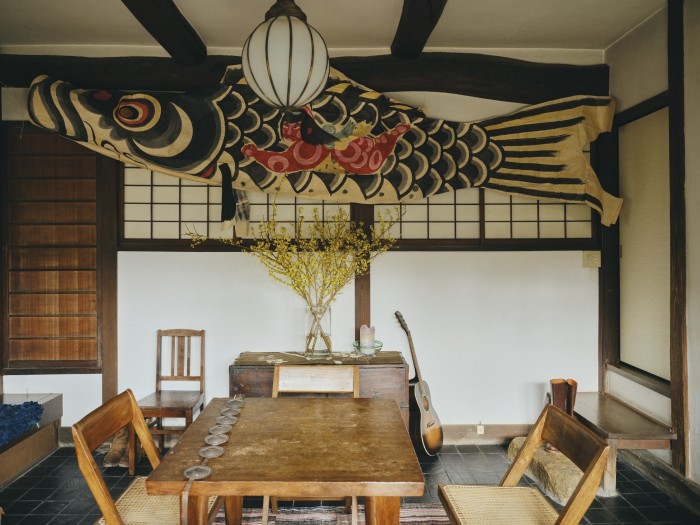 A koinobori hangs in the entrance to the house