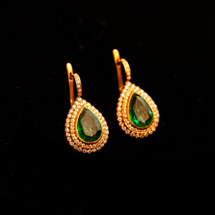 Gold, diamond and emerald earrings, POA